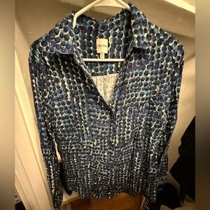 NIC+ZOE Navy and Teal Button Down Shirt